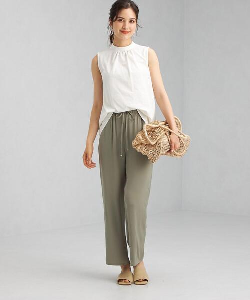 green label relaxing(グリーンレーベルリラクシング)の「FFC C/Li ストライプ スタンドネック ギャザー プルオーバー カットソー(Tシャツ/カットソー・レディース・ホワイト/ライトブルー/ネイビー・FREE)」の9枚目の写真