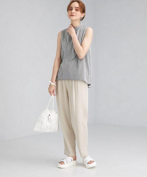 green label relaxing(グリーンレーベルリラクシング)の「FFC C/Li ストライプ スタンドネック ギャザー プルオーバー カットソー(Tシャツ/カットソー・レディース・ホワイト/ライトブルー/ネイビー・FREE)」の10枚目の写真