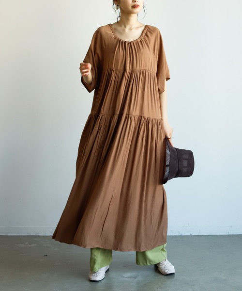 ワンピースroom バースデイルーム のファッション ハーフスリーブロングティアードワンピース ワンピース Birthday