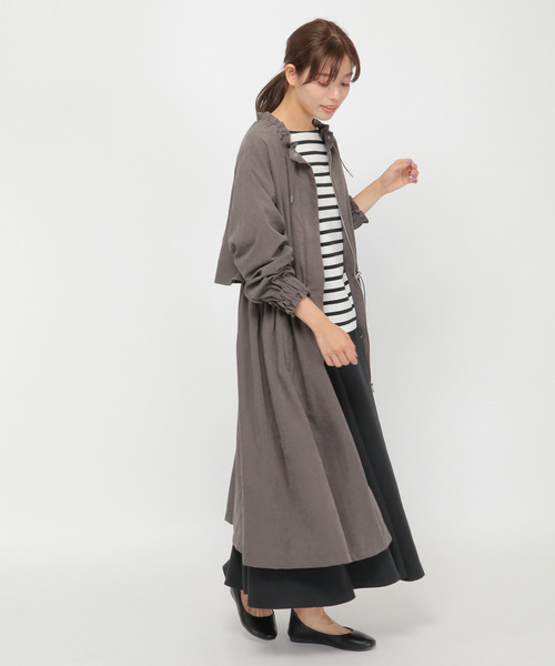 LBC（エルビーシー）の「ギャザーロングコート（ノーカラーコート・レディース・チャコールグレー/ブラウン/ダークオリーブ・M）」の2枚目の写真