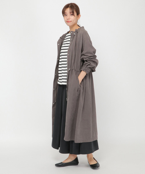 LBC（エルビーシー）の「ギャザーロングコート（ノーカラーコート・レディース・チャコールグレー/ブラウン/ダークオリーブ・M）」の10枚目の写真