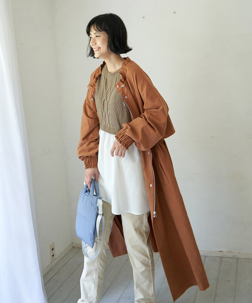 LBC（エルビーシー）の「ギャザーロングコート（ノーカラーコート・レディース・チャコールグレー/ブラウン/ダークオリーブ・M）」の7枚目の写真