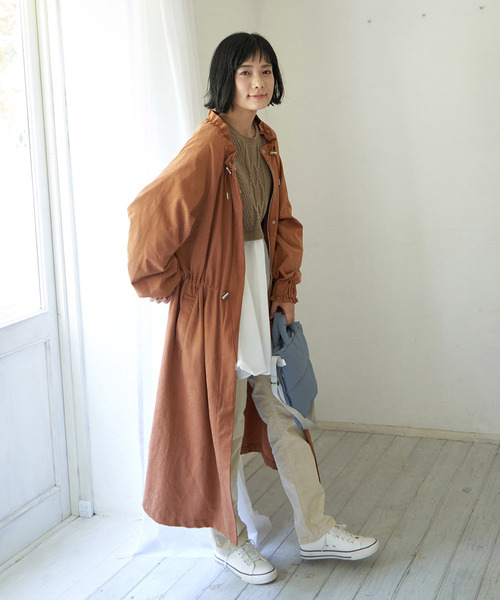 LBC（エルビーシー）の「ギャザーロングコート（ノーカラーコート・レディース・チャコールグレー/ブラウン/ダークオリーブ・M）」の8枚目の写真