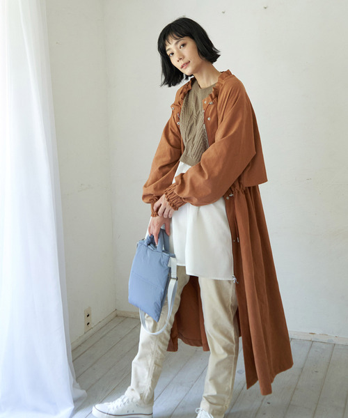 LBC（エルビーシー）の「ギャザーロングコート（ノーカラーコート・レディース・チャコールグレー/ブラウン/ダークオリーブ・M）」の4枚目の写真