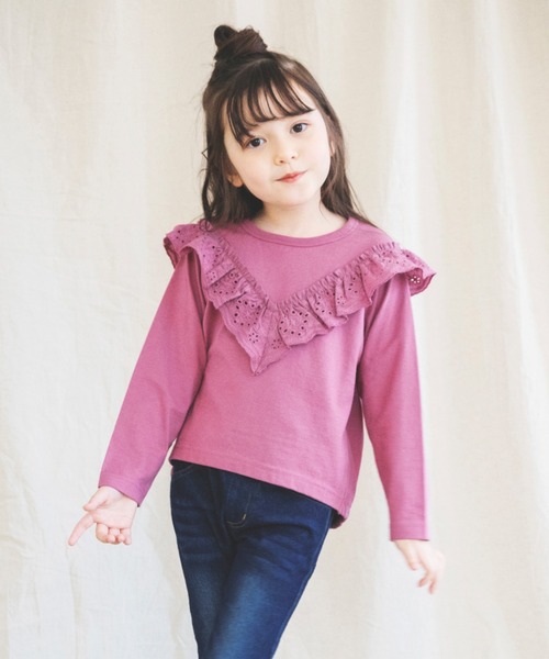 BRANSHES（ブランシェス）の「カットワークレースフリル長袖Tシャツ（Tシャツ/カットソー・キッズ・ピンク/アイボリー・90cm/110cm/100cm/120cm/130cm/140cm/150cm）」の2枚目の写真