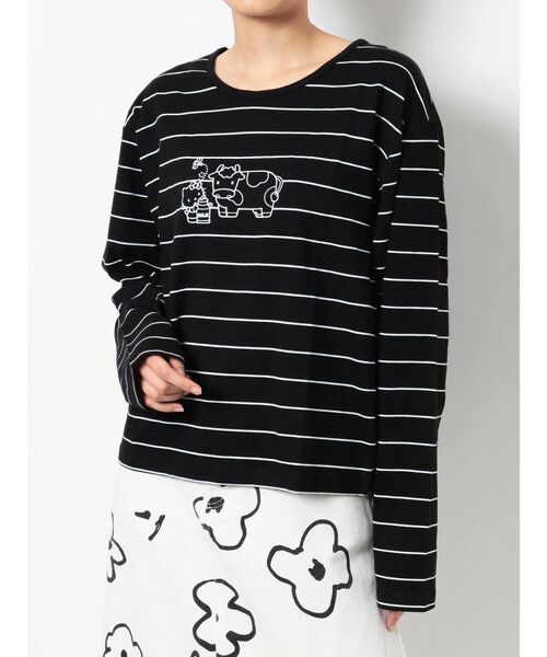 merry jenny(メリージェニー)の「HELLO KITTY border long Tee(Tシャツ/カットソー・レディース・ブラック/レッド/オフホワイト・FREE)」の4枚目の写真