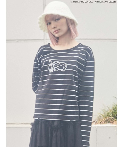 merry jenny(メリージェニー)の「HELLO KITTY border long Tee(Tシャツ/カットソー・レディース・ブラック/レッド/オフホワイト・FREE)」の16枚目の写真