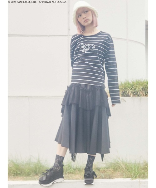 merry jenny(メリージェニー)の「HELLO KITTY border long Tee(Tシャツ/カットソー・レディース・ブラック/レッド/オフホワイト・FREE)」の19枚目の写真