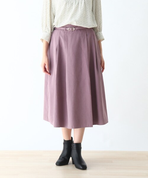 DRESKIP（ドレスキップ）の「◆共ベルト付きタックスカート（スカート・レディース・ブラック/ライトパープル/カーキ・03/02/04）」の3枚目の写真