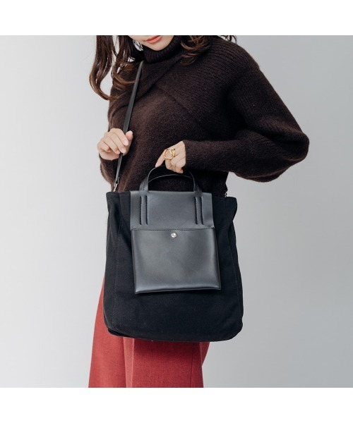 DEVICE+(デバイスプラス)の「DEVICE+ ヴィーガンレザーパネル 2WAY キャンバス トート ショルダーバッグ(ショルダーバッグ・メンズ・ブラック・FREE)」の19枚目の写真