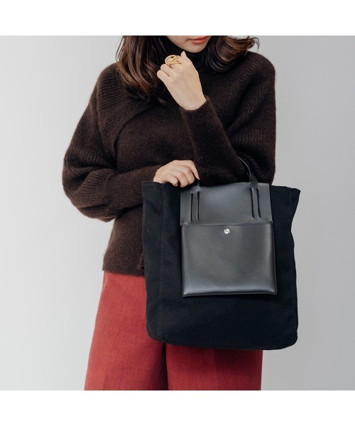 DEVICE+(デバイスプラス)の「DEVICE+ ヴィーガンレザーパネル 2WAY キャンバス トート ショルダーバッグ(ショルダーバッグ・メンズ・ブラック・FREE)」の3枚目の写真