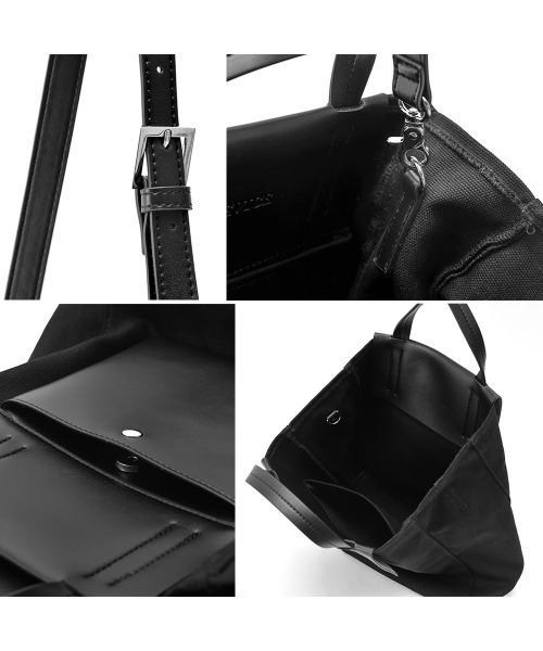 DEVICE+(デバイスプラス)の「DEVICE+ ヴィーガンレザーパネル 2WAY キャンバス トート ショルダーバッグ(ショルダーバッグ・メンズ・ブラック・FREE)」の13枚目の写真
