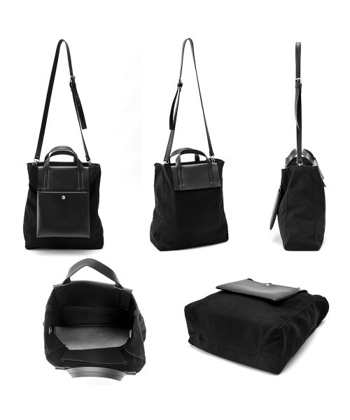 DEVICE+(デバイスプラス)の「DEVICE+ ヴィーガンレザーパネル 2WAY キャンバス トート ショルダーバッグ(ショルダーバッグ・メンズ・ブラック・FREE)」の9枚目の写真