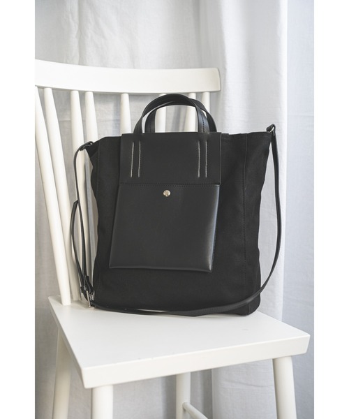 DEVICE+(デバイスプラス)の「DEVICE+ ヴィーガンレザーパネル 2WAY キャンバス トート ショルダーバッグ(ショルダーバッグ・メンズ・ブラック・FREE)」の21枚目の写真