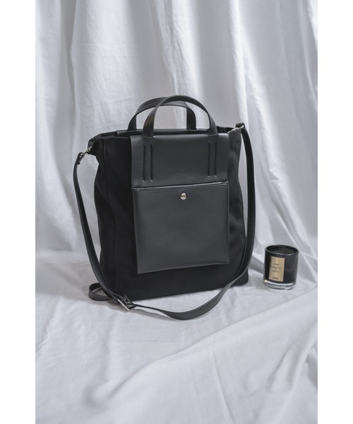 DEVICE+(デバイスプラス)の「DEVICE+ ヴィーガンレザーパネル 2WAY キャンバス トート ショルダーバッグ(ショルダーバッグ・メンズ・ブラック・FREE)」の17枚目の写真
