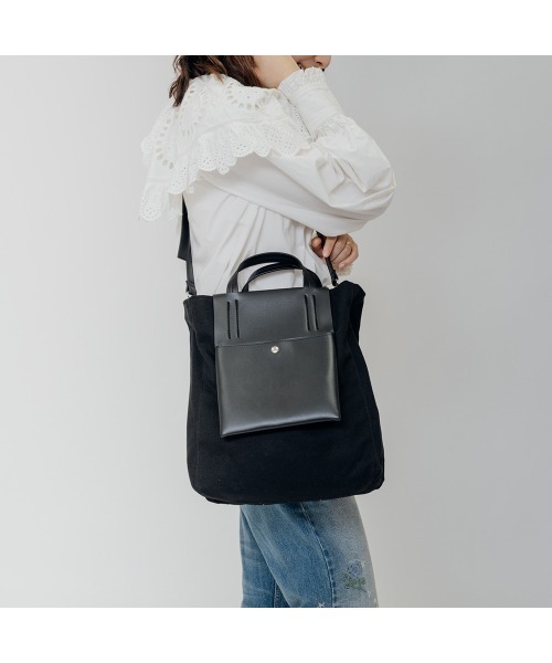 DEVICE+(デバイスプラス)の「DEVICE+ ヴィーガンレザーパネル 2WAY キャンバス トート ショルダーバッグ(ショルダーバッグ・メンズ・ブラック・FREE)」の18枚目の写真