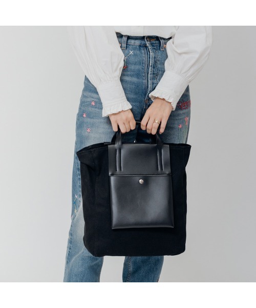 DEVICE+(デバイスプラス)の「DEVICE+ ヴィーガンレザーパネル 2WAY キャンバス トート ショルダーバッグ(ショルダーバッグ・メンズ・ブラック・FREE)」の14枚目の写真