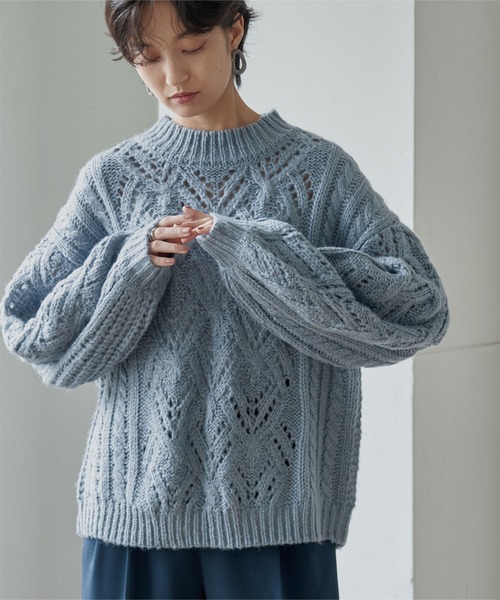 miette（ミエット）の「ふわっとﾀｯﾁ透かし編みﾆｯﾄ（ニット/セーター・レディース・ブルー/パープル系その他/ブラック・FREE）」の9枚目の写真