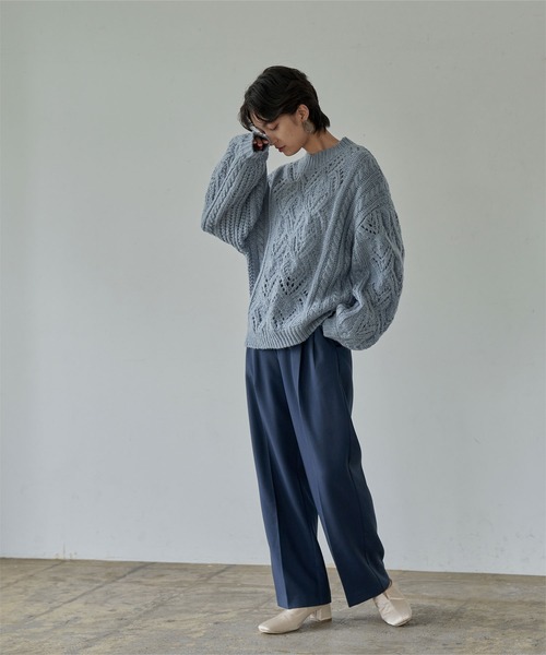 miette（ミエット）の「ふわっとﾀｯﾁ透かし編みﾆｯﾄ（ニット/セーター・レディース・ブルー/パープル系その他/ブラック・FREE）」の7枚目の写真
