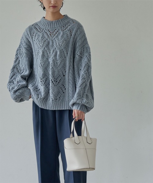 miette（ミエット）の「ふわっとﾀｯﾁ透かし編みﾆｯﾄ（ニット/セーター・レディース・ブルー/パープル系その他/ブラック・FREE）」の11枚目の写真