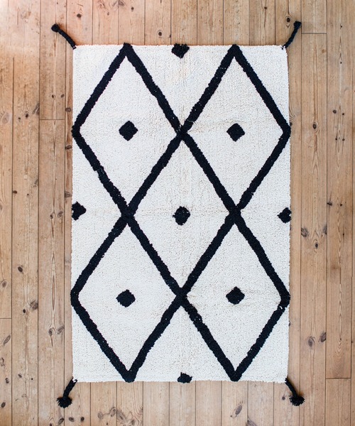 sarasa design(サラサデザイン)の「b2c チェック ラグマット|オーガニックコットン(ラグ/マット・レディース・ホワイト×ブラック・ONESIZE)」の9枚目の写真