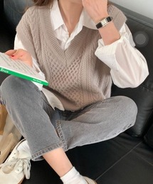 by muni:r | Vネックケーブルニットベスト(ベスト)