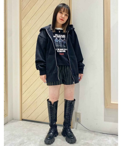 X-girl（エックスガール）の「BARBED WIRE PINSTRIPE SHORT PANTS（その他パンツ・レディース・ライトブルー/ブラック・S/M/XS）」の21枚目の写真