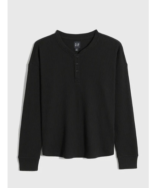 GAP（ギャップ）の「リブ編み ロングスリーブ ヘンリーネック トップス（Tシャツ/カットソー・レディース・ブラック/ベージュ/ブルー/アイボリー・S/M/L/XS/XXS/XL）」の9枚目の写真
