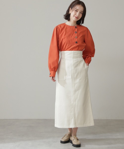 N.（N. Natural Beauty Basic）（エヌエヌナチュラルビューティーベーシック）の「◆ビックボタンブラウス（シャツ/ブラウス・レディース・オフホワイト/オレンジ/ブラック系その他・MEDIUM）」の10枚目の写真