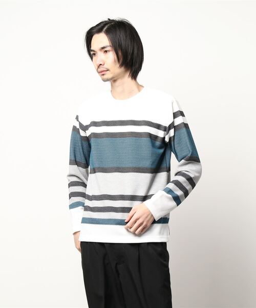 エムエフエディトリアルメンズ M F Editorial Men パネルボーダー クルーネック長袖tシャツ