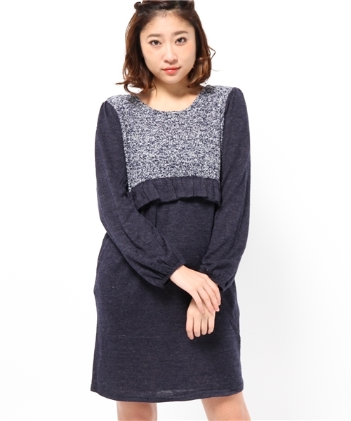 mystic（ミスティック）の「ブークレー切替ワンピース（ワンピース・レディース・グレー/ネイビー/ブラック・ﾌﾘ-）」の3枚目の写真