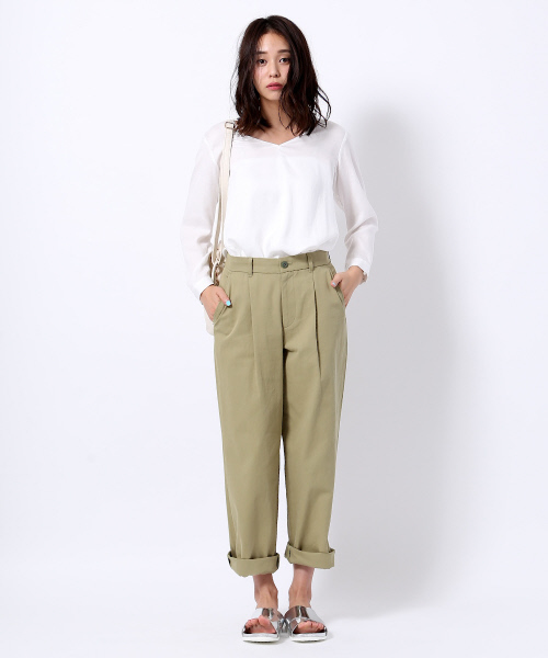 MYSELF ABAHOUSE（マイセルフアバハウス）の「コットンツイル ワイドチノパンツ（チノパンツ・レディース・ベージュ/カーキ・SMALL/LARGE/MEDIUM）」の5枚目の写真