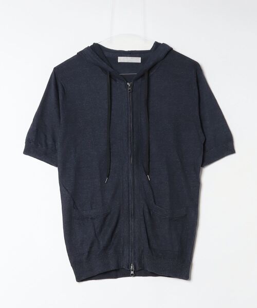 HIGH STREET（ハイストリート）の「HIGH STREET∴リネン半袖パーカー（パーカー・メンズ・アイボリー/ネイビー・M/L）」の2枚目の写真