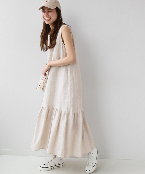 JOURNAL STANDARD relume(ジャーナルスタンダード レリューム)の「Yarn-Dyeリネンヘムギャザーワンピース(ワンピース・レディース・ベージュ/ネイビー/イエロー・FREE)」の2枚目の写真