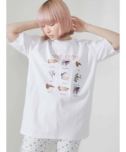 merry jenny（メリージェニー）の「熱帯魚図鑑Tee（Tシャツ/カットソー・レディース・オフホワイト/ブラック・FREE）」の2枚目の写真