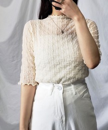 me+em select | プチハイネックシースルーニュアンスウェーブブラウス(Tシャツ/カットソー)