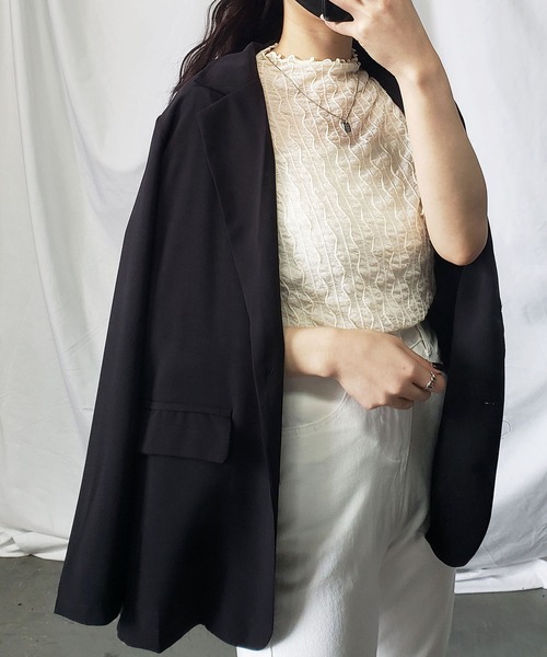 me+em select（ミームセレクト）の「プチハイネックシースルーニュアンスウェーブブラウス（Tシャツ/カットソー・レディース・ホワイト/アイボリー/ブラック・FREE）」の4枚目の写真