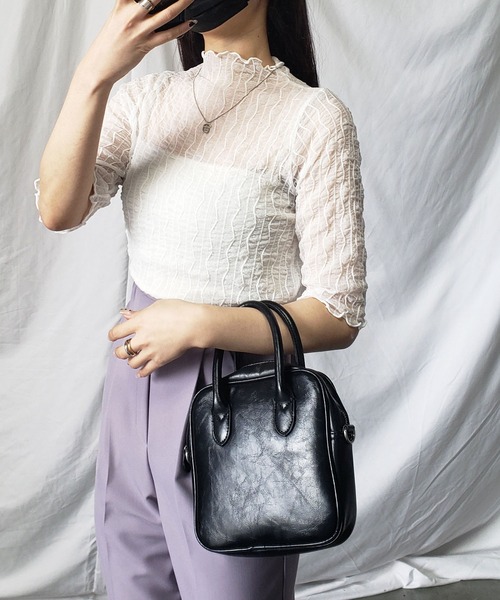 me+em select（ミームセレクト）の「プチハイネックシースルーニュアンスウェーブブラウス（Tシャツ/カットソー・レディース・ホワイト/アイボリー/ブラック・FREE）」の12枚目の写真