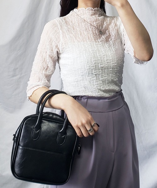 me+em select（ミームセレクト）の「プチハイネックシースルーニュアンスウェーブブラウス（Tシャツ/カットソー・レディース・ホワイト/アイボリー/ブラック・FREE）」の19枚目の写真