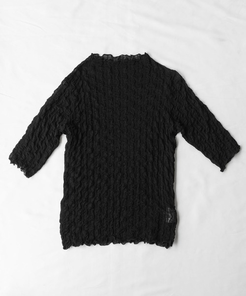 me+em select（ミームセレクト）の「プチハイネックシースルーニュアンスウェーブブラウス（Tシャツ/カットソー・レディース・ホワイト/アイボリー/ブラック・FREE）」の14枚目の写真