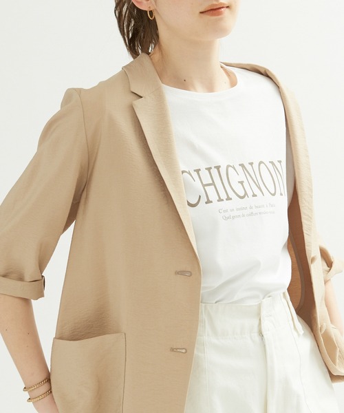 Rouge vif Anna（ルージュヴィフアンナ）の「CHGNON ロゴノースリーブＴシャツ（Tシャツ/カットソー・レディース・モカ/ブラック・フリー）」の2枚目の写真