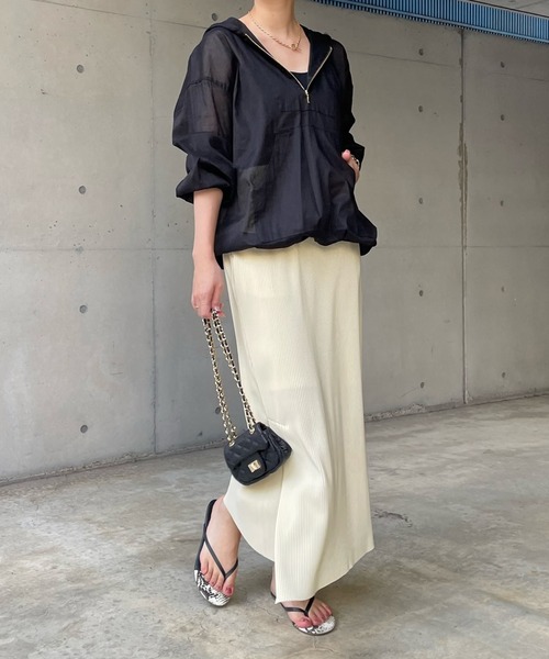 DouDou（ドゥドゥ）の「プリーツスリットタイトスカート（スカート・レディース・ライトグリーン/ブラック/オフホワイト/オレンジ・FREE）」の5枚目の写真