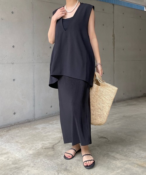 DouDou（ドゥドゥ）の「プリーツスリットタイトスカート（スカート・レディース・ライトグリーン/ブラック/オフホワイト/オレンジ・FREE）」の14枚目の写真