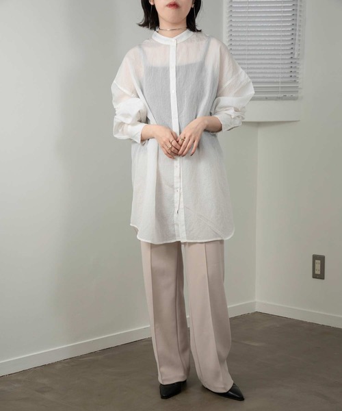 lawgy（ラウジー）の「stripe see through shirt（シャツ/ブラウス・レディース・ホワイト/オレンジ/ブルー・FREE）」の4枚目の写真