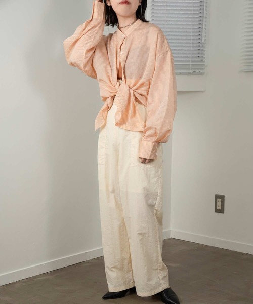 lawgy（ラウジー）の「stripe see through shirt（シャツ/ブラウス・レディース・ホワイト/オレンジ/ブルー・FREE）」の9枚目の写真