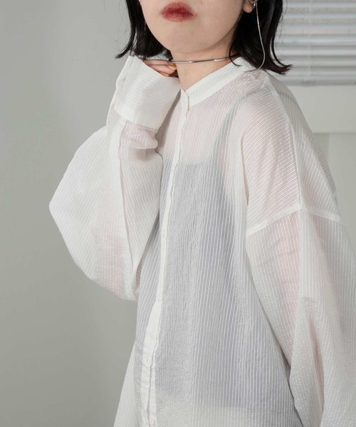 lawgy（ラウジー）の「stripe see through shirt（シャツ/ブラウス・レディース・ホワイト/オレンジ/ブルー・FREE）」の13枚目の写真