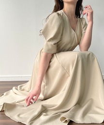 JUNOAH | パフスリーブカシュクールロングワンピース(ワンピース)