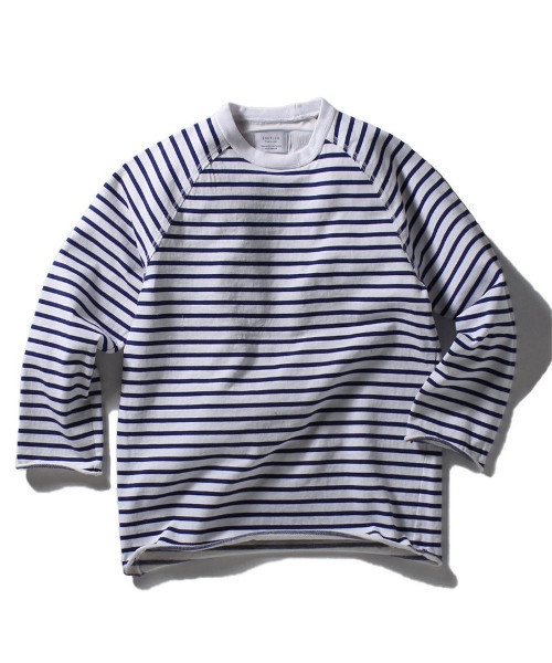 EDIFICE（エディフィス）の「◇ハード圧縮裏毛ボーダー ラグラン9ブタケTEE（Tシャツ/カットソー・メンズ・ネイビー/ブルー・46/44/48）」の2枚目の写真