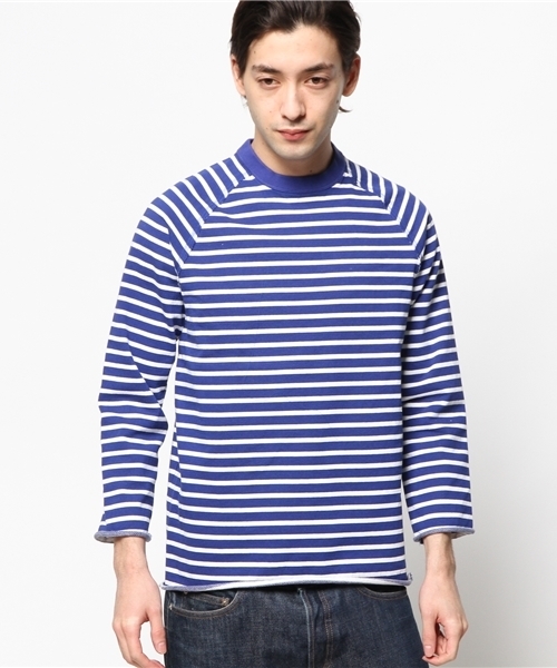 EDIFICE（エディフィス）の「◇ハード圧縮裏毛ボーダー ラグラン9ブタケTEE（Tシャツ/カットソー・メンズ・ネイビー/ブルー・46/44/48）」の3枚目の写真