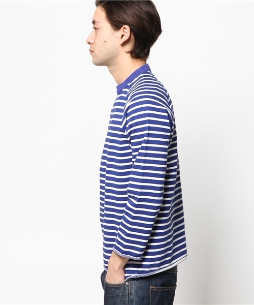 EDIFICE（エディフィス）の「◇ハード圧縮裏毛ボーダー ラグラン9ブタケTEE（Tシャツ/カットソー・メンズ・ネイビー/ブルー・46/44/48）」の4枚目の写真